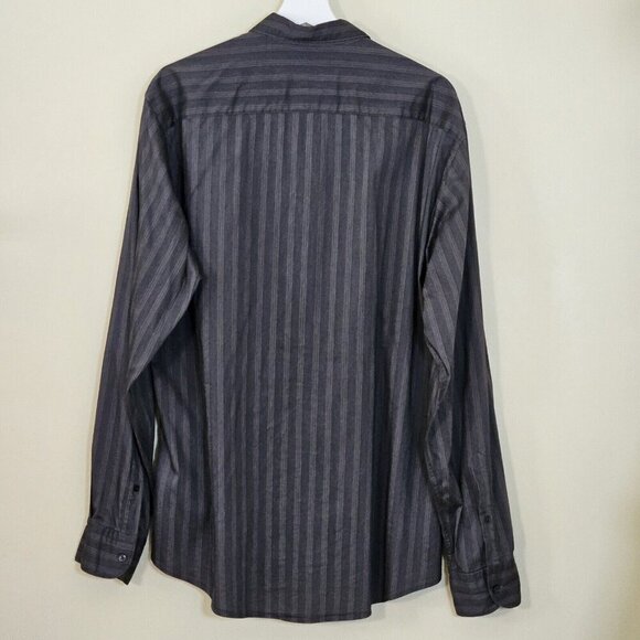 Z Zegna Shirt Mens 16 Gray Black Stripes LS Button Cotton Nylon Elastane Stretch - Picture 10 of 10